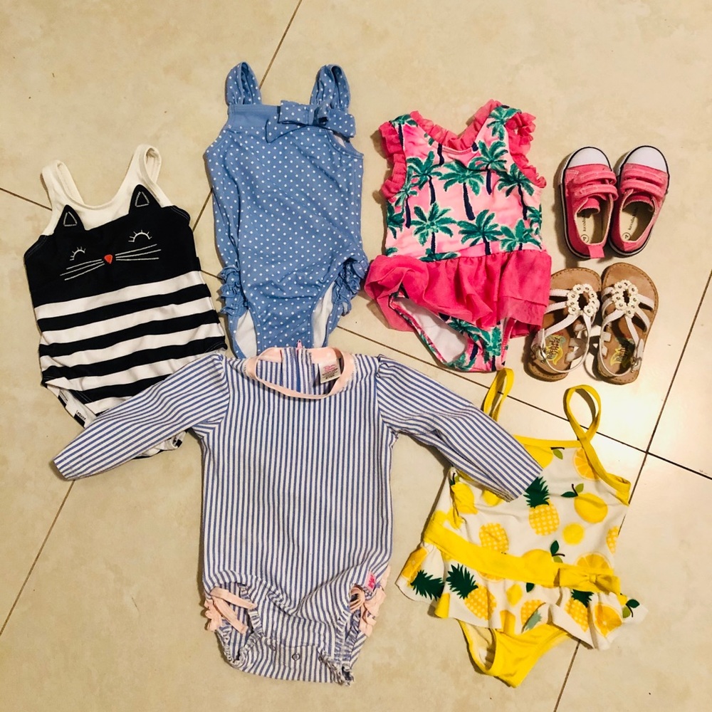 5 Bathing suits 2 Shoes- Baby Girl Janie and Jack!
